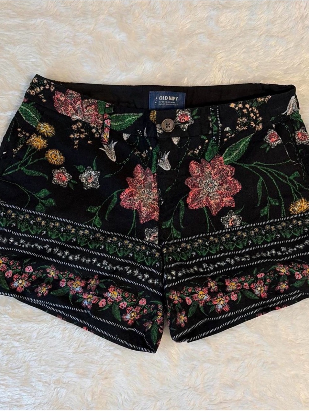 Old Navy Black Floral Embroidered Bermuda Shorts
